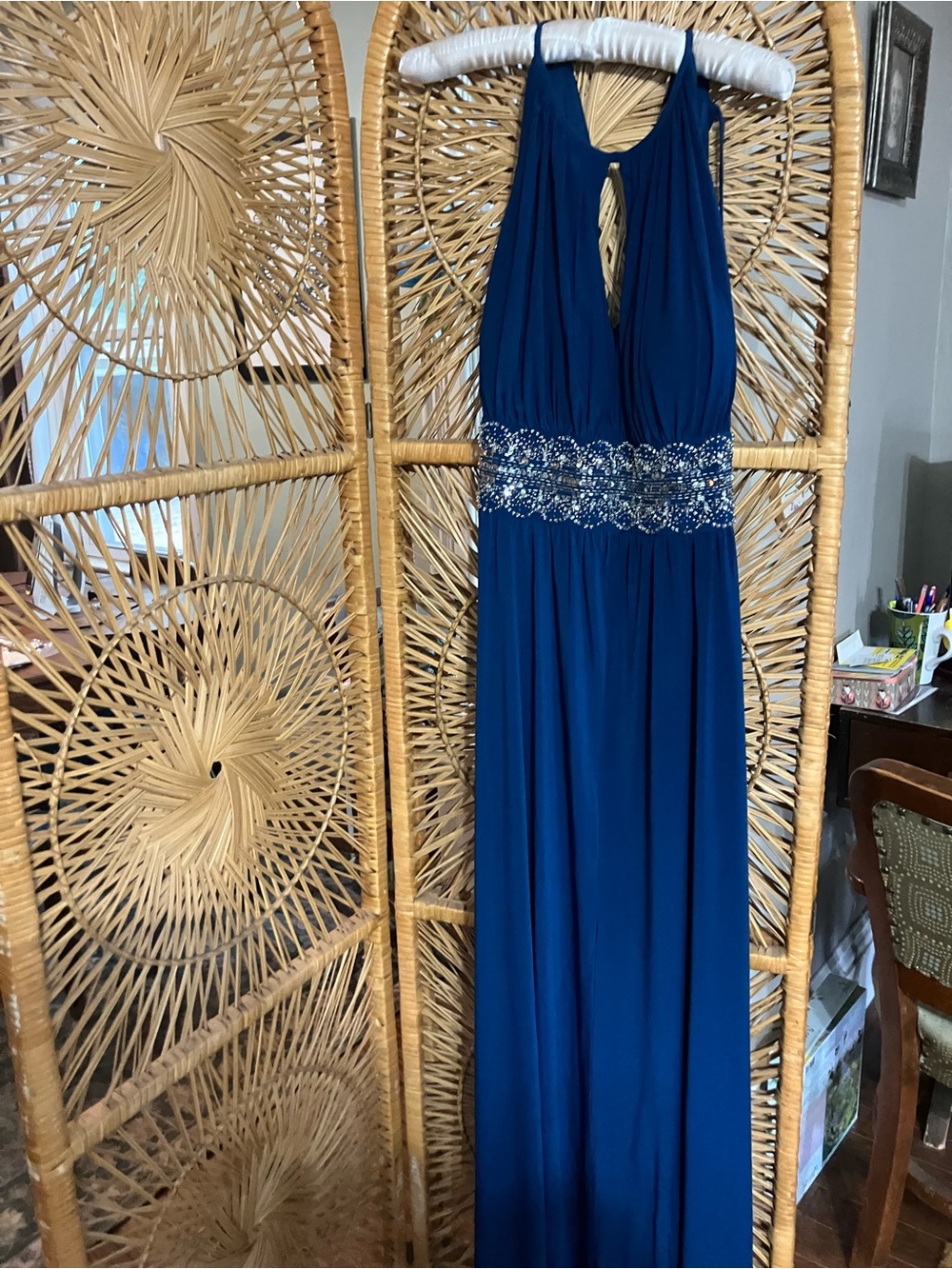 R&M Richards Royal Blue Beaded Waist Maxi Dress